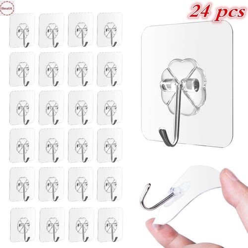 Double-Sided Adhesive Wall Hooks Hanger Strong Transparent Adhesive Hook  Suction Cups Storage Wall Holder For Kitchen Home