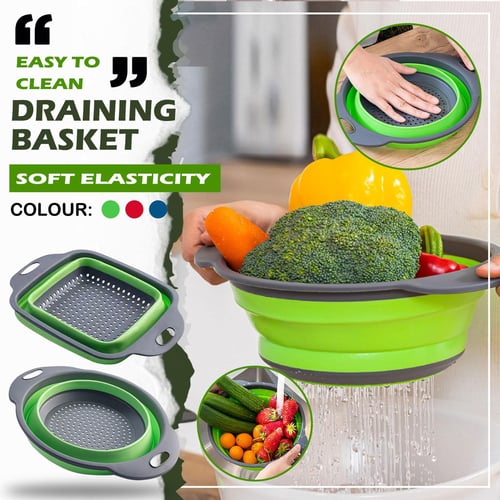 Collapsible drain basket Square water filter basket retractable folding  fruit basket Kitchen tools washing basket silicone drain basket 1pc
