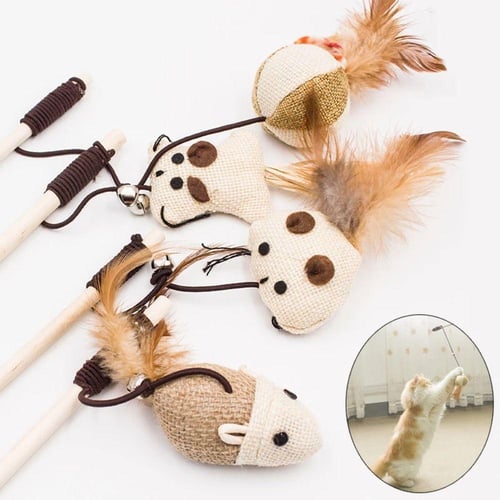 1PC Teaser Feather Toys Kitten Funny Retractable Rod Cat Wand Toys Fishing  Pole Pet Cat Toys Interactive Stick Pet Cat Supplies B 