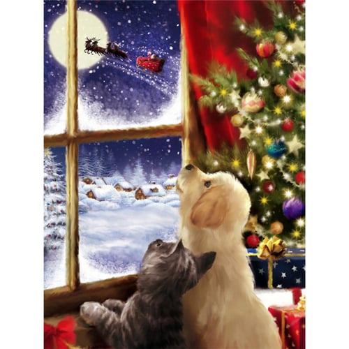 5D DIY My Diamond Art christmas Cat Diamond Painting Kit NEW 