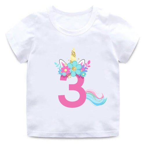 Custom Name Birthday T Shirt Cute Unicorn Number 1-9 Cartoon Girls