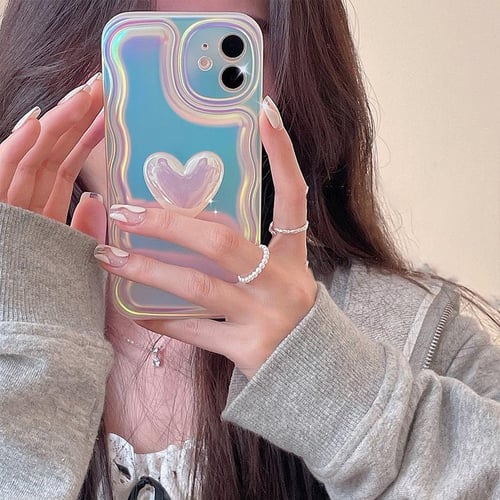 Holographic Heart Phone Case for iPhone 14 Pro Max Laser Love Heart Cover  Women