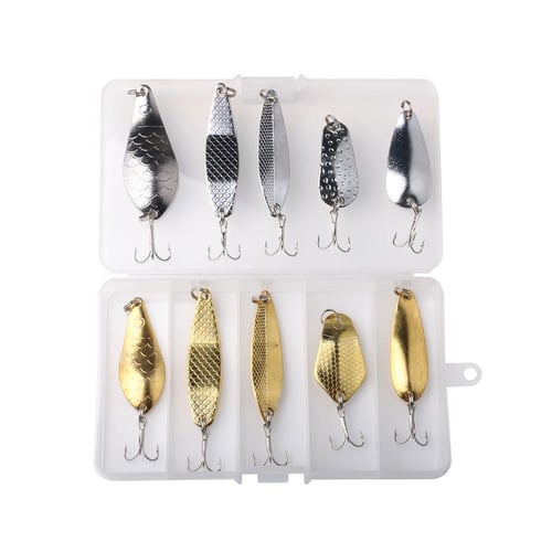 10pcs Mixed Colors Metal Hooks Spoon Sequins Spinner Bait, Fishing