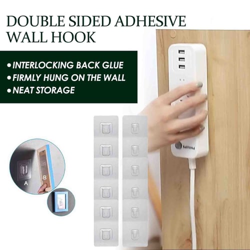 20Pcs/10 Pairs Double-Sided Adhesive Wall Hooks, Self Adhesive Hooks,  Transparent Reusable Seamless Hooks, Waterproof Hooks Heavy Duty  Self-Adhesive Wall Hook for Kitchen Bathroom