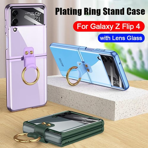 Designed for Samsung Galaxy Z Flip 4 Case with Ring Stand Holder Clear