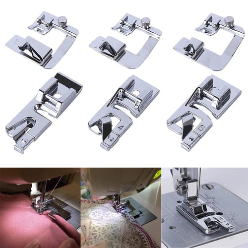 6PCS New Universal Sewing Machine Rolled Hemmer Foot Narrow Rolled