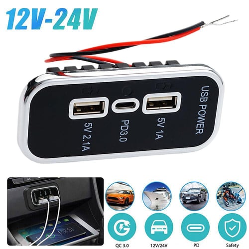 12V/24V Car Boat Marine Motorcycle Dual USB Charger Socket Power Outlet 1A  &2.1A (3.1A) for RV Truck Camper Vehicles - China Car Charger, 12V USB  Charger