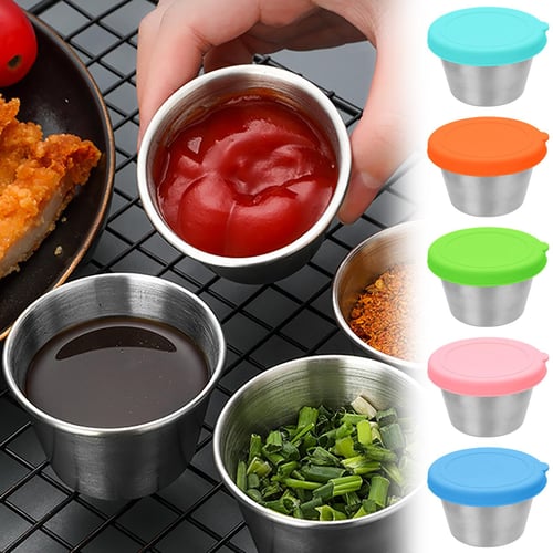 Sauce Cups With Lids, Reusable Sauce Containers With Leakproof Silicone  Lids, Stainless Steel Condiment Cups For Salad Dressing Container To  Go,school Bento Lunch Box, Kitchen Supplies, Restaurant Supplies,  Dinnerware For Picnic Travel 
