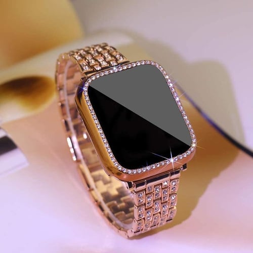 Women Elegance Pearl Gemstones Leather Strap For Apple Watch 41mm 45mm Watch  Bracelet Straps For Apple Watch 7 6 5 - Buy Women Elegance Pearl Gemstones  Leather Strap For Apple Watch 41mm