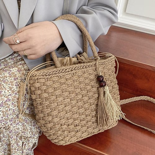 Womens Large Straw Tote Bag Handmade Woven Beach Shoulder Bag Top Handle  Purse for Summer