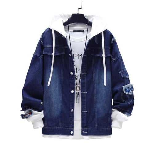 Men Denim Jacket Streetwear Hip Hop Men's Hooded Jean Jackets Male