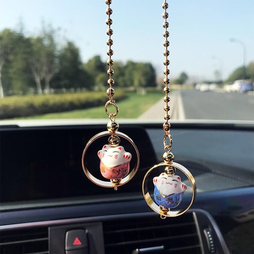  Car Mirror Accessories Cute for Women and Girls, Bling Diamond  Cat and Plush Ball Car Accessories, Lucky Car Rear View Mirror Charms,  Plush Hanging Ornament Car Interior Decor(White) : Automotive