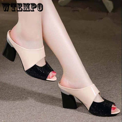comemore Summer High Heel Slippers Woman Slippers Lady Home