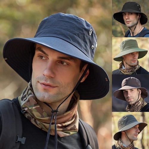 Summer Sun Hats Men Large Bucket Cap Foldable Breathable Anti UV