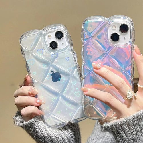 Holographic Heart Phone Case for iPhone 14 Pro Max Laser Love Heart Cover  Women