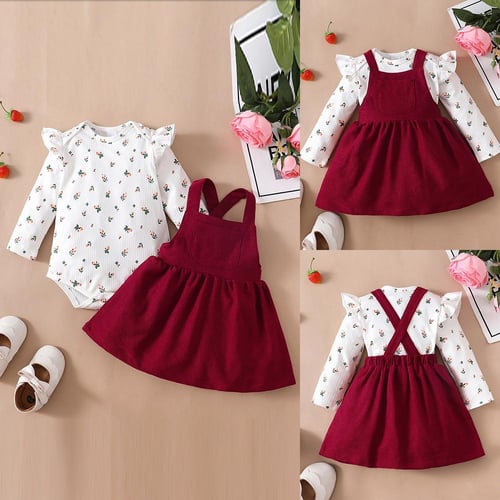 Toddler Baby Girls Ruffle Romper Tops + Dungaree Skirt Dress Set Clothes  Outfits - buy Toddler Baby Girls Ruffle Romper Tops + Dungaree Skirt Dress  Set Clothes Outfits: prices, reviews