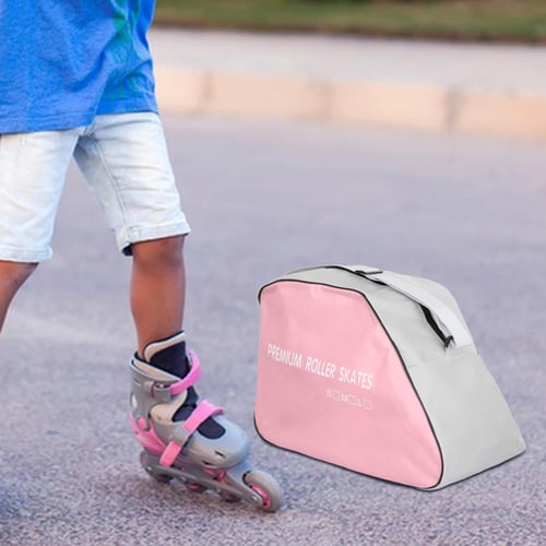 Kids Ice Skate Bag Breathable Thicken Travel Ice Skating Backpack (Pink)