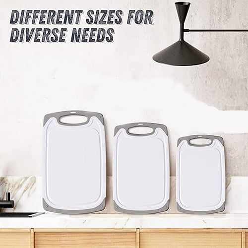 Plastic Cutting Board, 3 Pieces Dishwasher Safe Cutting Boards For Kitchen  With Juice Grooves,White