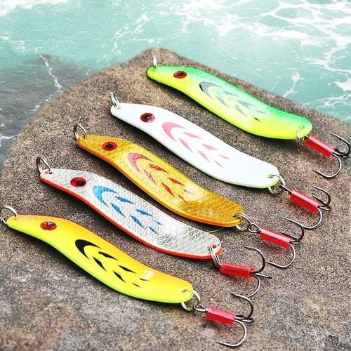 Strong Spoon Fishing Lures Metal Treble Hooks Sea Saltwater Fishing Baits -  Pack of 5 - buy Strong Spoon Fishing Lures Metal Treble Hooks Sea Saltwater  Fishing Baits - Pack of 5: prices, reviews