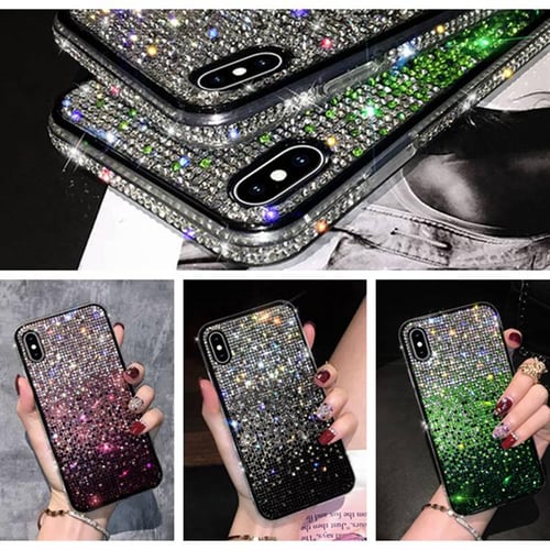 iPhone XS / X Cover - Blue - Square Bling Diamond Glitter Soft TPU