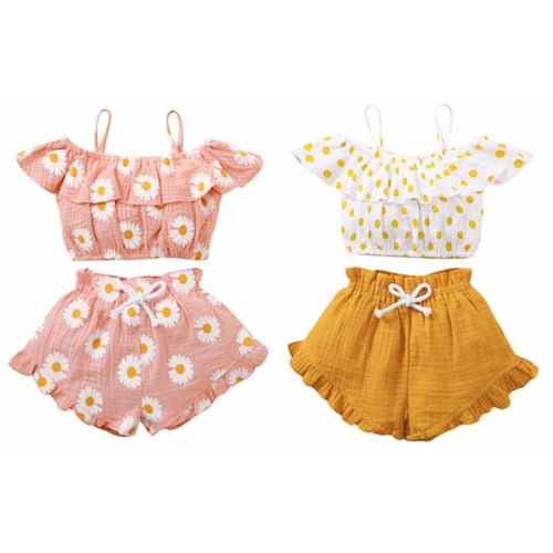 Toddler Baby Girls Summer Outfits Shorts Kids Ruffle T-Shirt Crop Tops and  Pants Clothes Set 