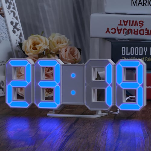 LED Digital Alarm Clock Blue LED 3 Levels Snooze Wall Bright Number