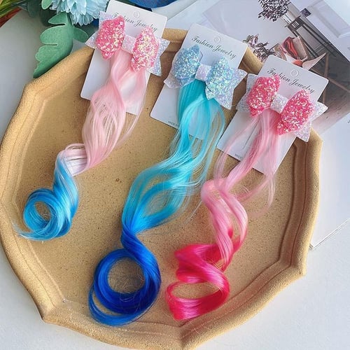 1pc New Girls Colorful Bows Wig Rhinestone Hairclips Hair Clips