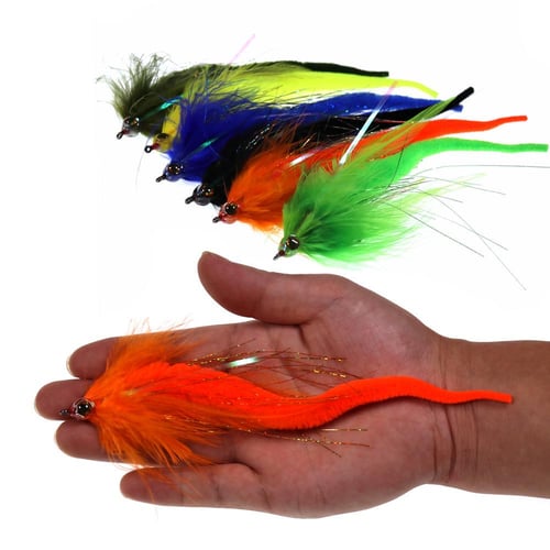 6PCS Marabou Feather Streamers Fly Salmon Steelhead Trout Fly Fishing Lures