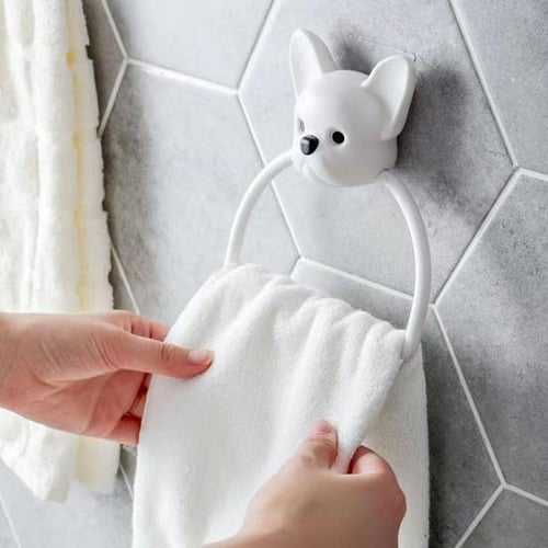 Towel Hanging Rod Cute Bear Shape Space-Saving Self-Adhesive Punch