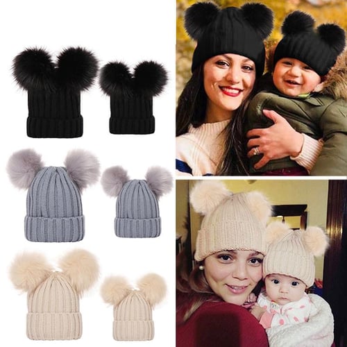 1PC Kids Caps Baby Knit Hat Women Knitted Cap Fur Ball Beanie Pure Color  Double Fur Pom Poms - buy 1PC Kids Caps Baby Knit Hat Women Knitted Cap Fur  Ball Beanie