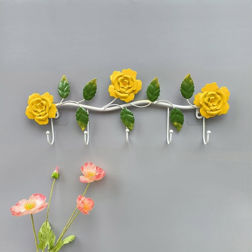 2pcs Wall Sticky Hook Hanger Rose Flower Lovely Wall Mounted Rose Flower  Hat Coat Robe Hook Door Clothes Bathroom Towel Hanger