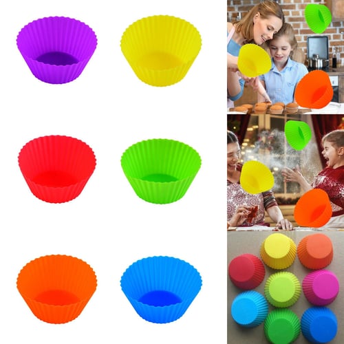 Silicone Cupcake Liner Solid Color Reusable Baking Cups for Cake Muffins 