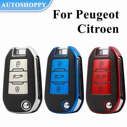 Leather TPU Remote Key Case Cover Fob Shell For PEUGEOT 408 CITROEN DS 508  3008