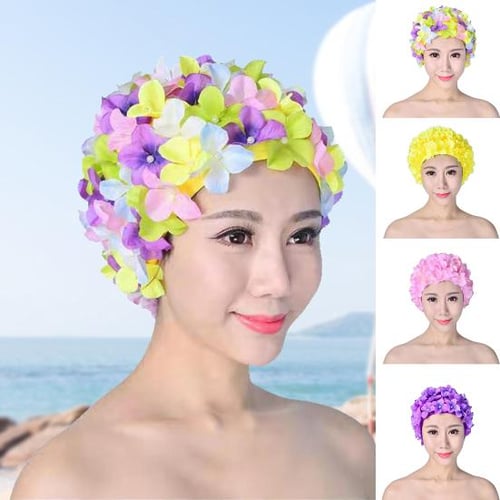 Beach Swimming Hat Flower Decor Soft Breathable Ear Protection