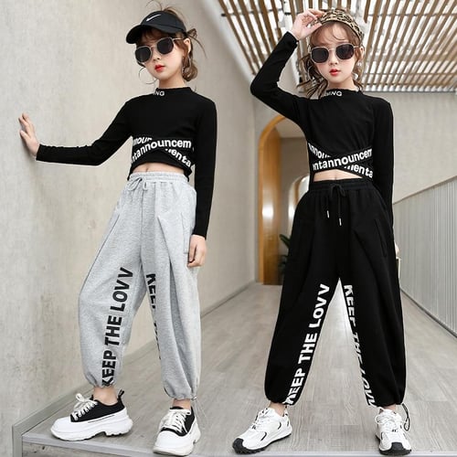 Girls 3pcs Hip Hop Dance Clothing Set Jacket Coat Cropped Tank Top  Sweatpants Outfit Performance Costume Casual Wear