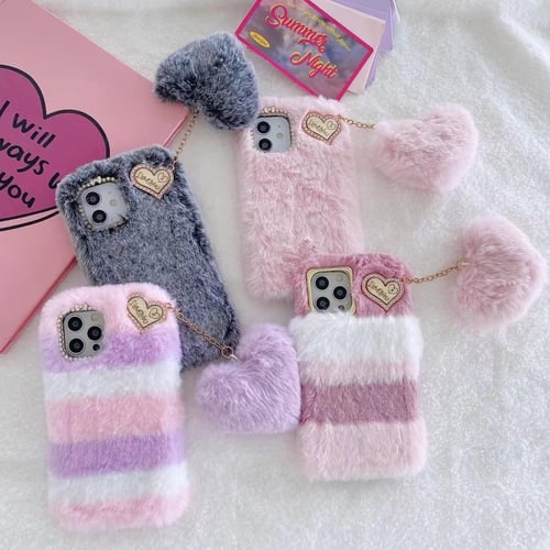 Case For Samsung Galaxy S22 Ultra Plating TPU Plush Love Heart