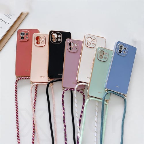 Luxury Soft Plating Camera Glass Crossbody Necklace Lanyard Case For iPhone  15 11 12 13 14 Pro Max X XS XR 8 7 Plus Clear Cover