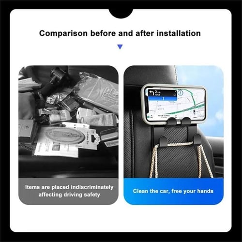 2x 2 In 1 Car Headrest Hidden Hook With Phone Holder For Purse Vehicle