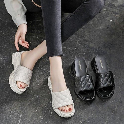 Women's Fashion Summer Slope Heel Platform Flip Flops Hollow Flip Flops