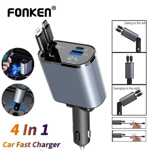 4 IN 1 Retractable Car Charger Cable Dual Port PD Charging For iPhone 15 14  13 8