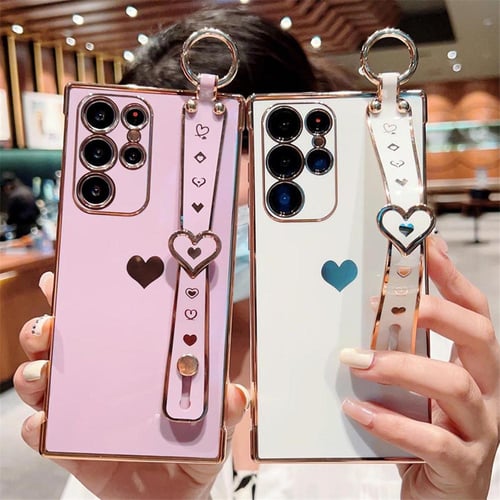 Case For Samsung Galaxy S22 Ultra Plating TPU Plush Love Heart