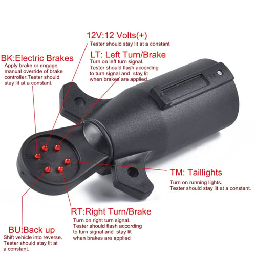 LED 7 Way Trailer Socket Circuit Light Tester  Round Blade Brake Turn Signal 12V