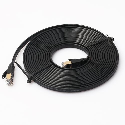 LAN Network Cable 15m CAT7 10 Gigabit Ethernet Ultra Flat Patch Cable for Modem Router LAN Network Black Built with Shielded RJ45 Connectors ，The clip protector keeps the RJ45 connector from unwant