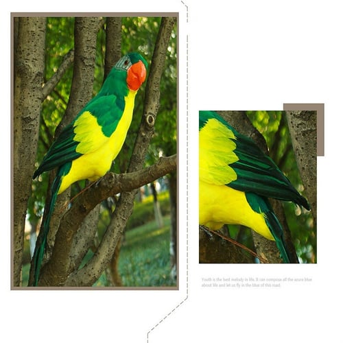 Large 45 CM Artificial Feather Parrot Toy Lightweight Garden Decor Green 