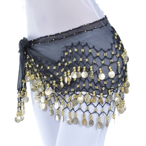 White 3 Rows Belly Dance Hip Skirt Scarf Wrap Belt with Silver Coins US 