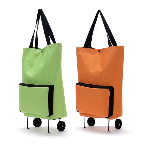 Large Capacity Thickened Canvas Lightweight Foldable Shopping Trolley Wheel Bag Solid Color Traval Cart Luggage Bag 