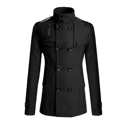 Men Winter Warm Trench Coat Reefer, What Is The Difference Between A Pea Coat And Reefer Jacket