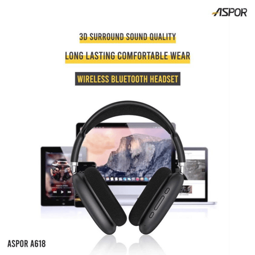 Aspor A618 Wireless Bluetooth Headset, 3D Surround Sound, Comfortable Soft Ear Cushions image 3 - Zoodmall