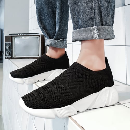 Mens Sneakers Trainers Slip On Sock Walking Casual Runners Comfy Knit Gym Shoes 