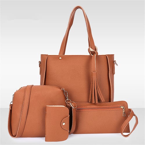 New Lady Shoulder Bag Faux Leather Purse Tote Handbag Messenger Bag 6Pcs 